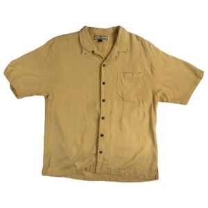VTG Tommy Bahama Silk Camp Shirt Mens XL YellowPalm Tree Jacquard Short Sleeve